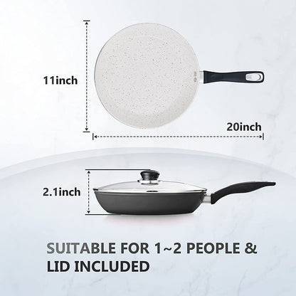 KOCH SYSTEME CS CSK 11 Inch Nonstick Wok Pan with Lid, Ceramic Wok pan with Heat Insulation Handle, 100% APEO & PFOA-Free Non-Stick Coating, Skilllets Cookware, White & Black, Ideal for Friens