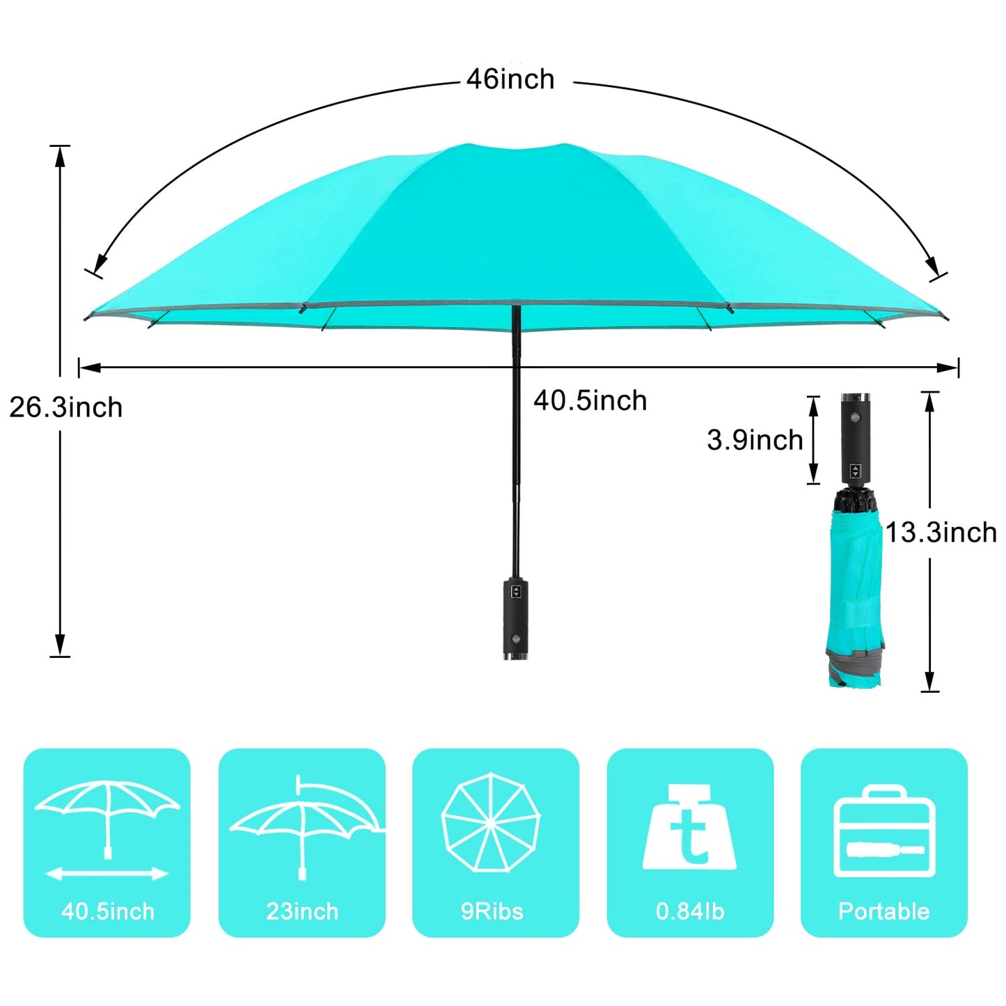 Lejorain Travel Folding Inverted Umbrella - Reverse LED Umbrella Automatic Open and Close - Reflective Collapsible Reversible Umbrella