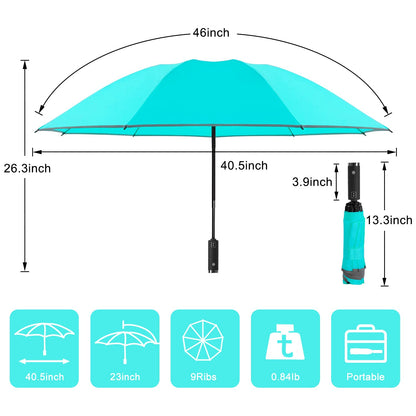 Lejorain Travel Folding Inverted Umbrella - Reverse LED Umbrella Automatic Open and Close - Reflective Collapsible Reversible Umbrella