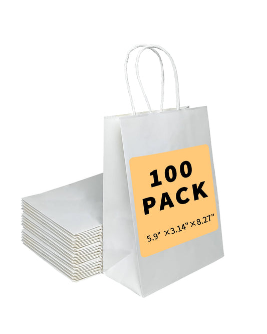 100 Pack Kraft Paper Gift Bags with Handles