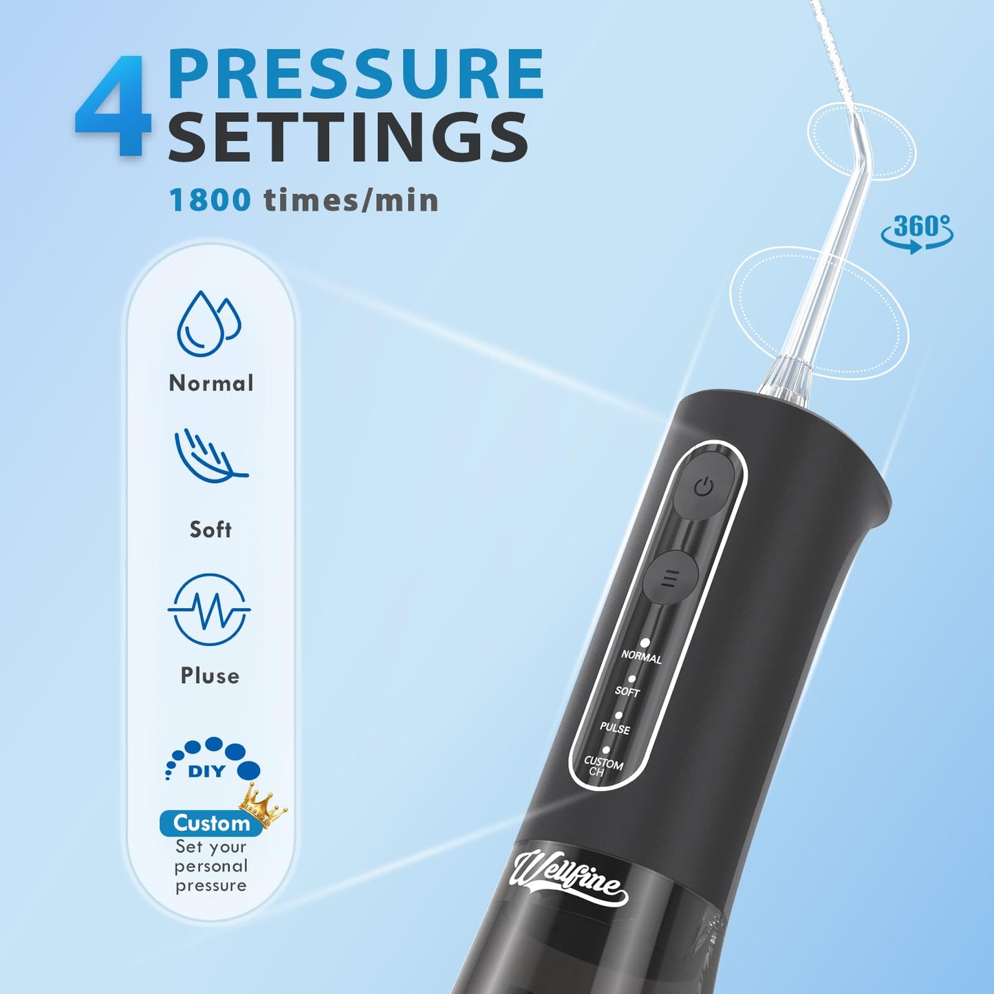 Water Dental Flosser Teeth Pick - 4 Modes Cordless Oral Irrigator 300ML Portable and Rechargeable IPX7 Waterproof Powerful Battery Life Water Dental Piks for Cleaning for Home Travel