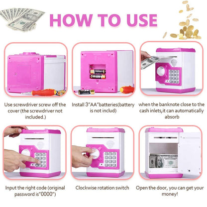 Barelove Piggy Bank Kids Money Bank Cash Coin Can, Password Electronic Saving Box ATM Bank Safe Locks Smart Voice Prompt Money Piggy Box, Great Gift for Child Kid Birthday Chirstmas (Cute Pink)