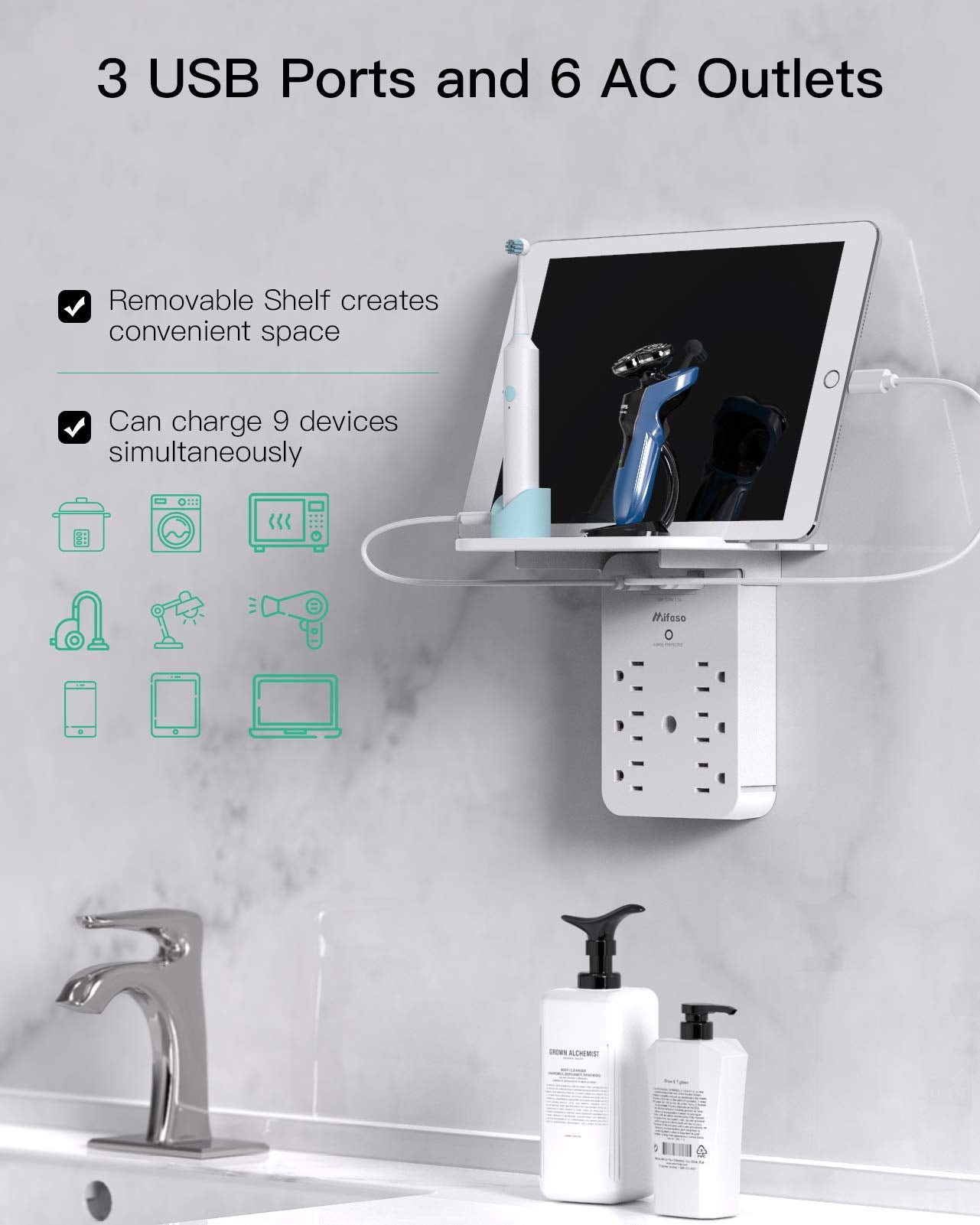 Wall Outlet Extender with USB-C and Surge Protection