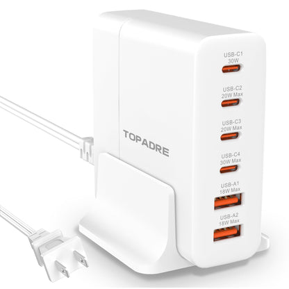 TOPADRE USB C Charger Block 80W, 6 Port Fast Charging Station Powered USB C Hub PD Charger for iPhone 15/14/13 Pro Max, iPad Pro/Air/Mini, for Samsung Galaxy S24, MacBook Pro/Air, White