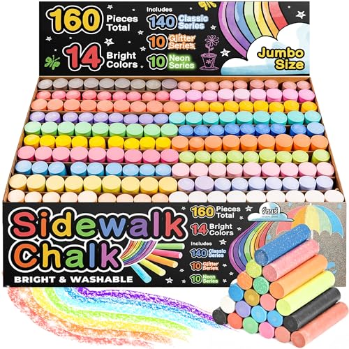 160 Pack Jumbo Washable Sidewalk Chalk for Kids