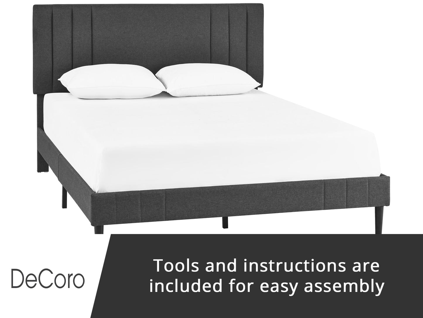 Decoro Chicago Modern Upholstered Platform Bed Frame, Tufted Headboard & Wooden Bed Frame, Wood Slats Support, Bed Frame No Box Spring Needed, Lightweight, Durable, Easy Assembly - Dark Grey, Queen