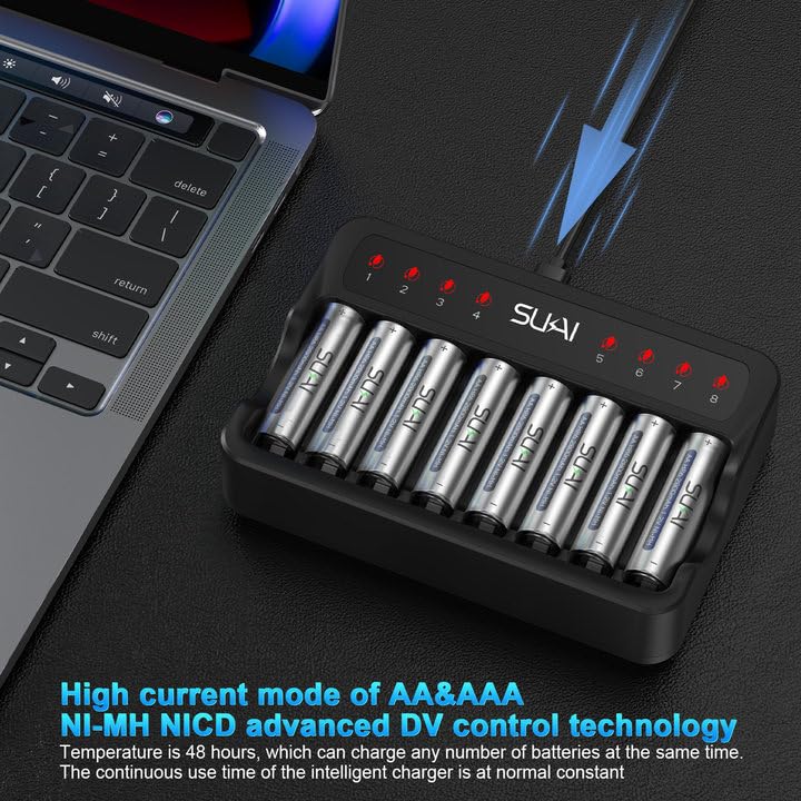 SUKAI 8-Pack Rechargeable AA Batteries with Charger
