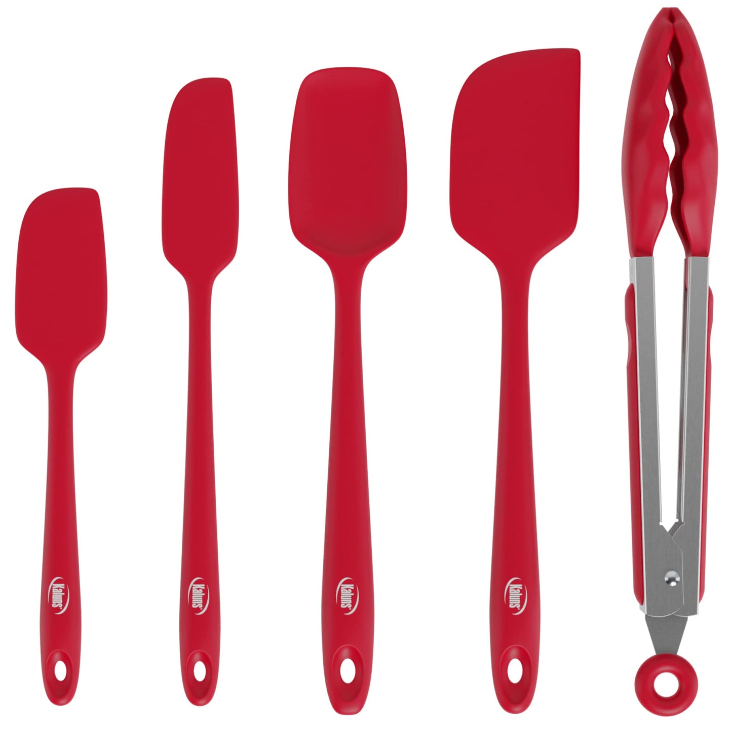 Kaluns Silicone Spatula Set, 4 Rubber Spatulas 600°F Heat Resistant, Nonstick Seamless Design with Stainless Steel Core, Dishwasher Safe, BPA free, Bonus Tongs Included