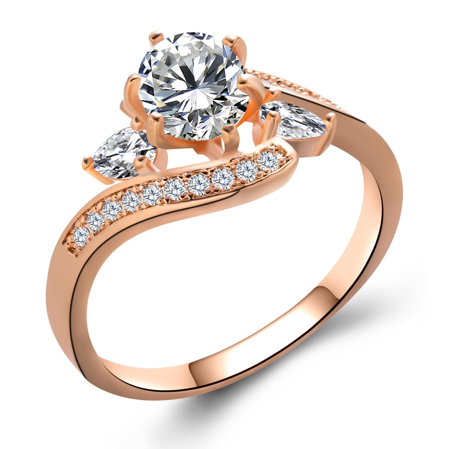 Obiyos 14K Rose Gold CZ Stone Flower Engagement Ring, Elegant Promise Ring for Women (Birth Flower, 9)