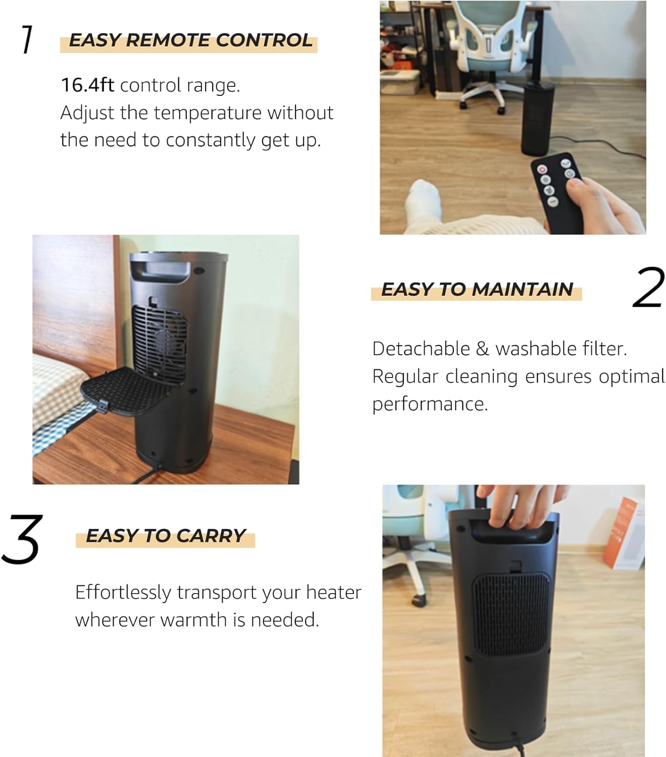 Portable Electric Space Heater with Remote Control