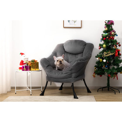 HollyHOME Modern Fabric Large Lazy Chair, Accent Oversized Comfy Reading Chair, Thick Padded Cozy Lounge Chair with Armrest, Steel Frame Leisure Sofa Chair for Living Room, Bedroom, Dorm, Smoky Grey