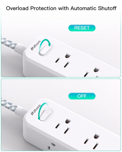 Surge Protector Power Strip, Braided Extension Cord with 9 AC Outlets 2 USB-A 1 USB-C Ports, 5ft Flat Plug Outlet Extension, 3 Sided Desktop Charging Station for Home,Office, Dorm, Travel, 900J