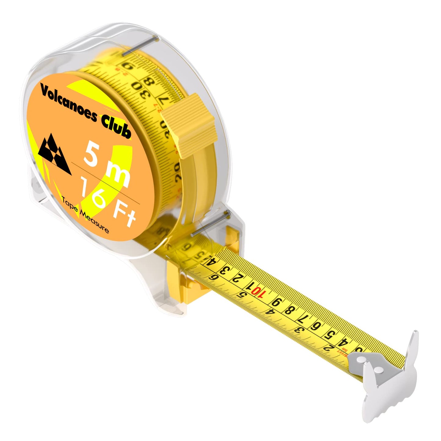 VOLCANOES CLUB Measuring Tape, Tape Measure 16 Ft by 1-Inch, Retractable Dual Side Blade (Inch/Metric Clear Scale), Hard & Transparent Case, Simple & Easy to Use for Surveyors, Electricians (1 Pack)