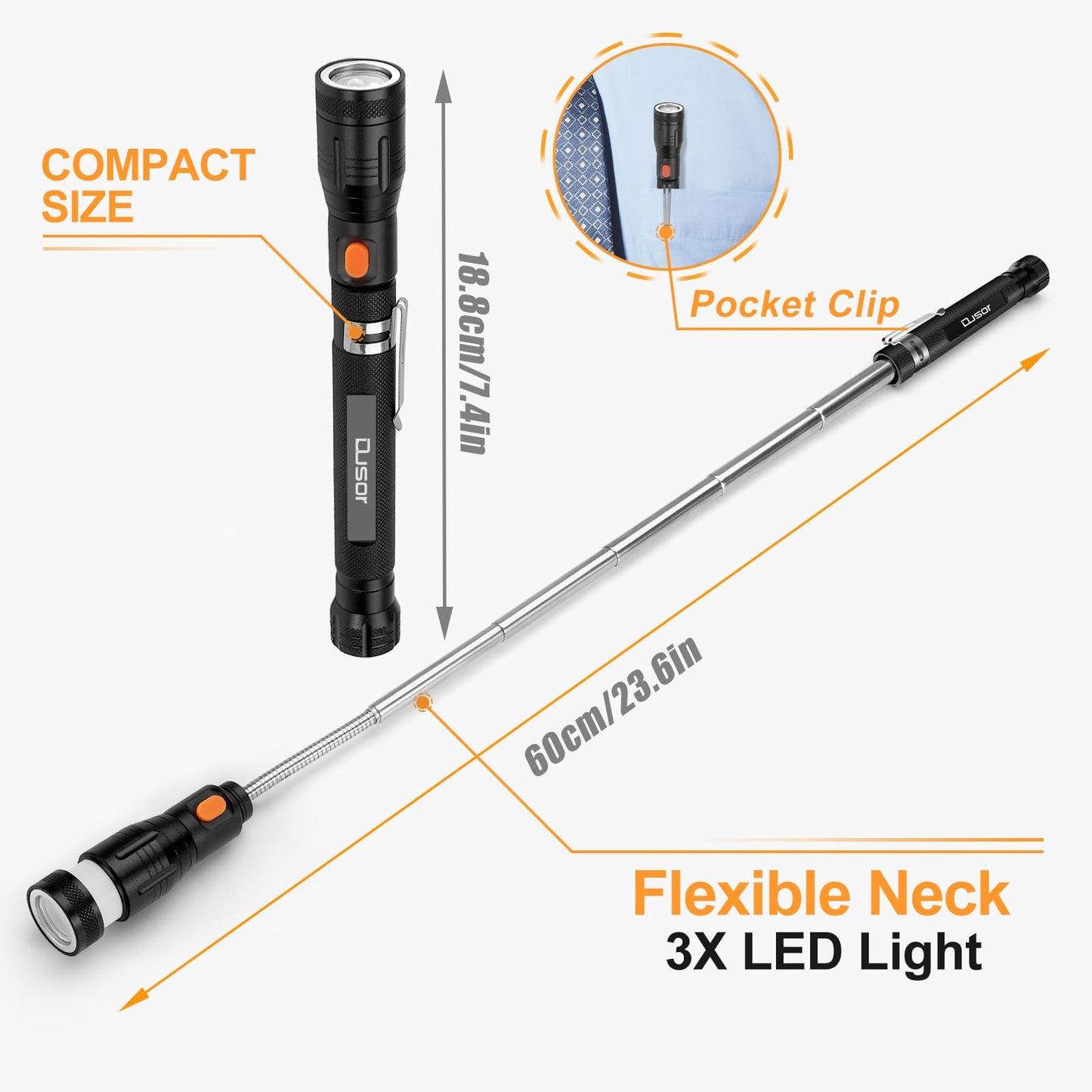 Magnetic Pickup Tool with LED Lights for Men