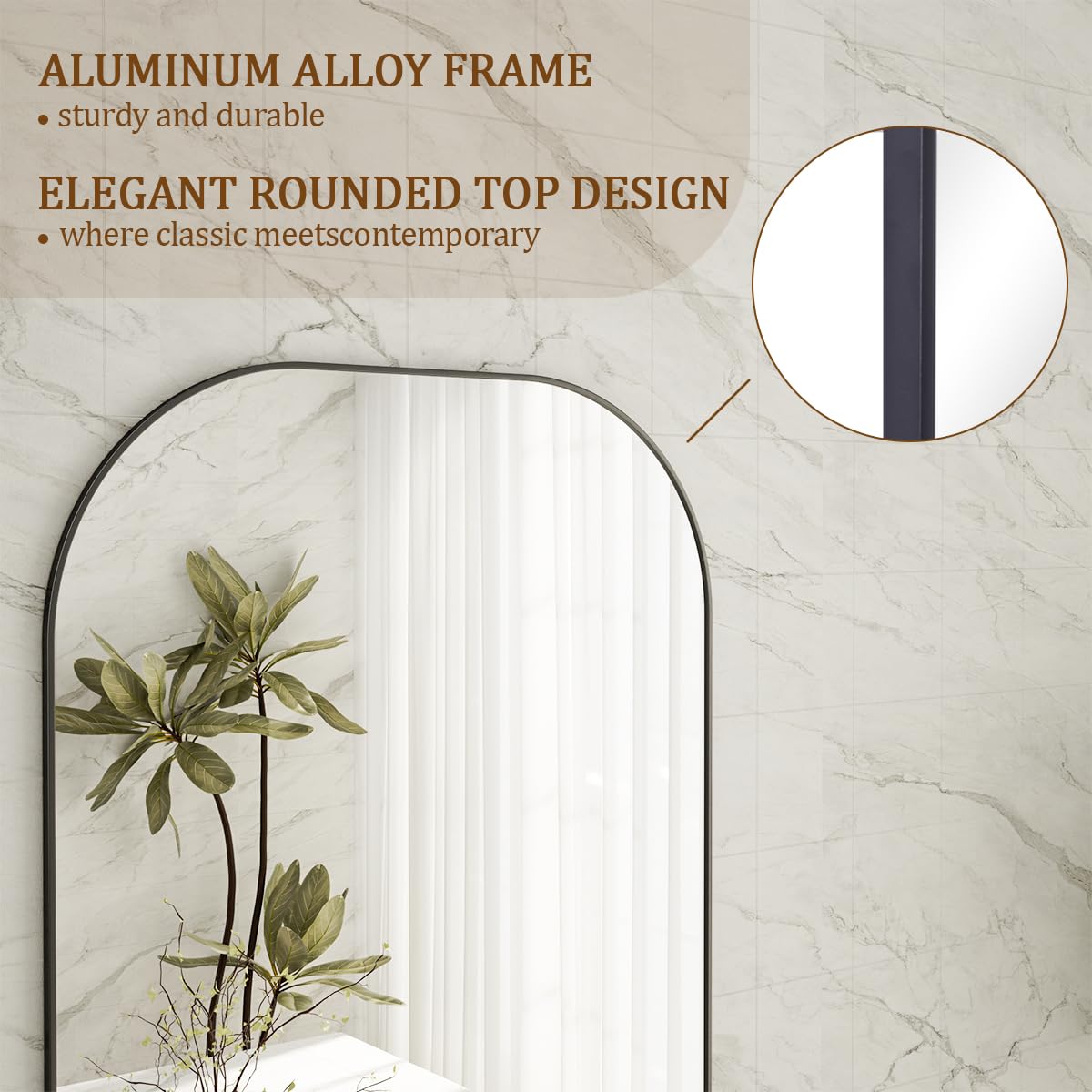 Koonmi Full Length Mirror, 56"x21" Mirror Full Length with Stand, Black Wall Full Body Mirror, Rounded Top Floor Mirror with Aluminum Alloy Frame for Bedroom Living Room