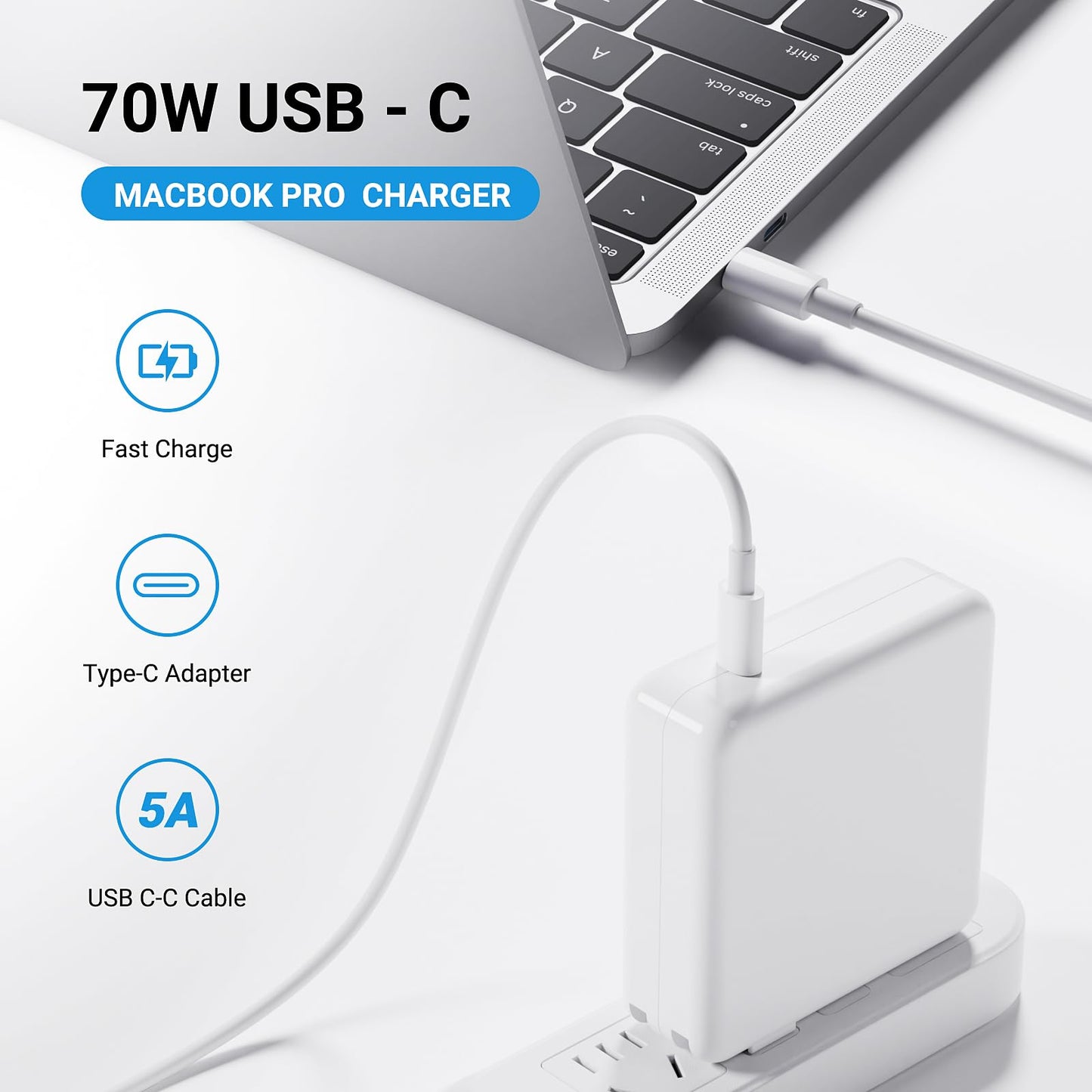 Mac Book Pro Charger - 70W USB C Charger, Original Quality Fast Charger Compatible with MacBook pro/Air, M1 M2 M3 M4, ipad Pro and All USBC Device,with a Storage Bag for Travel/School/Business Trip