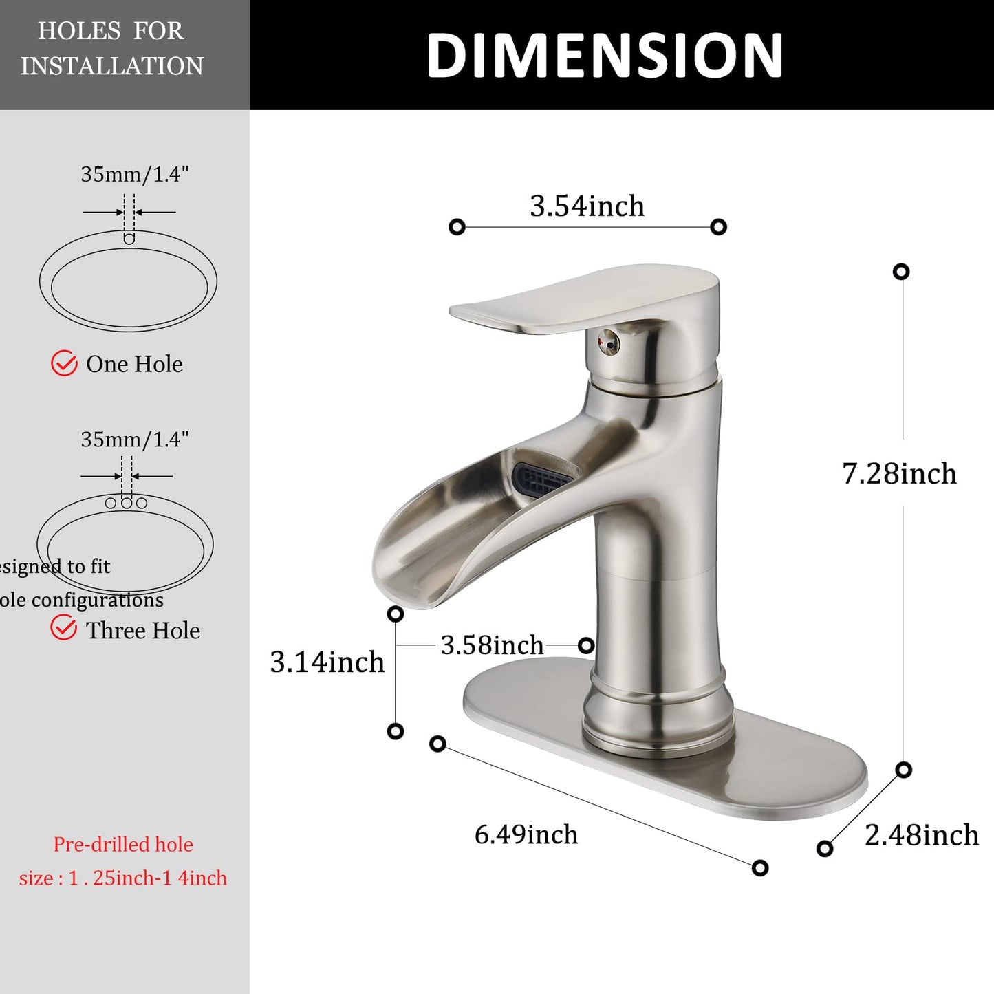 Waterfall Bathroom Faucet Burshed Nickel Single Hole One Handle for Vessel Sink with Brass Pop Up Drain by Yodel Faucet