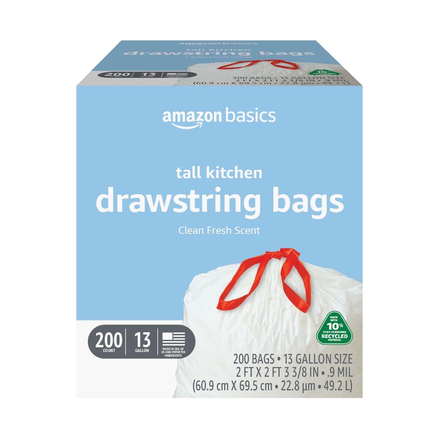 200 Count 13 Gallon Amazon Basics Kitchen Trash Bags