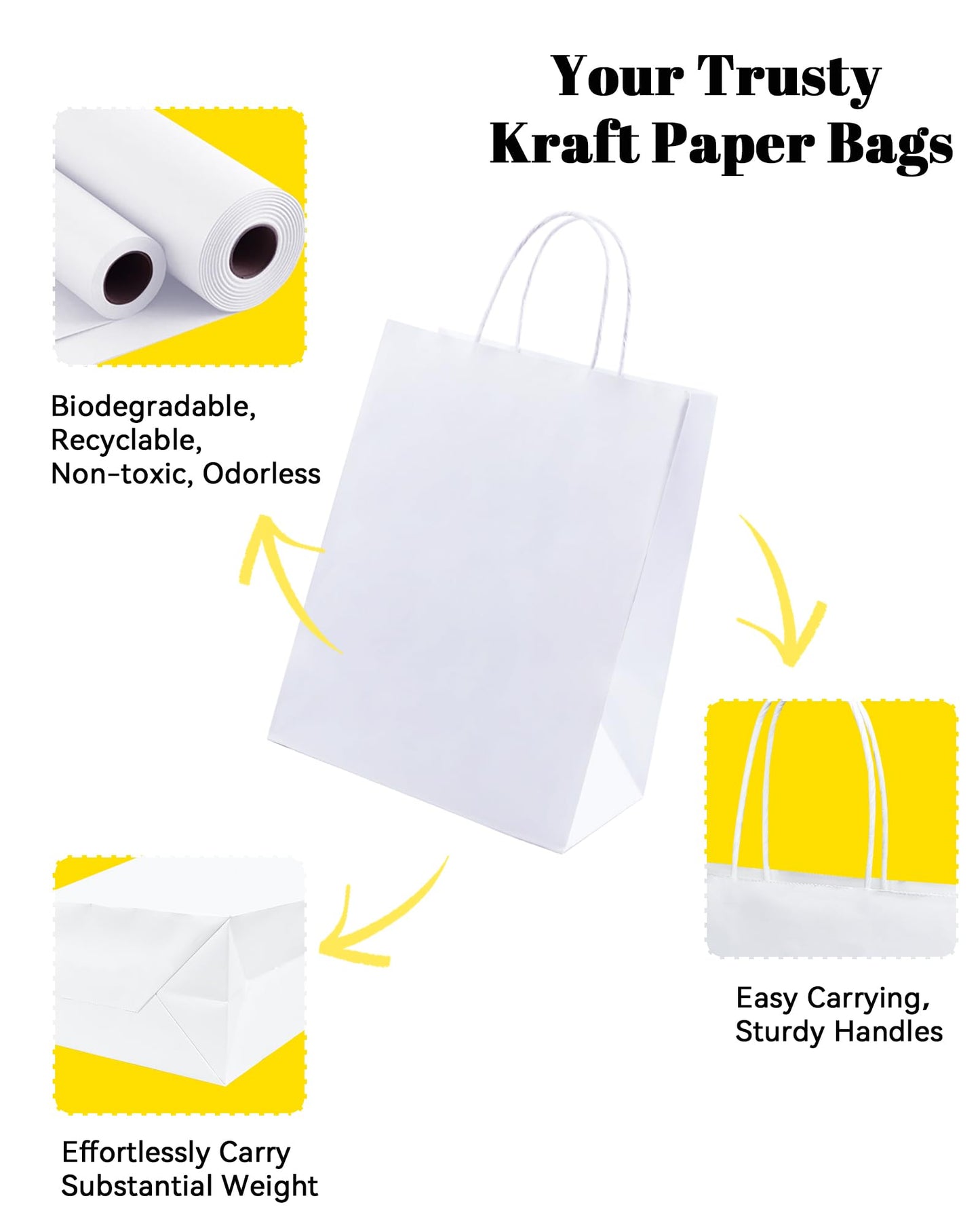 100 Pack Kraft Paper Gift Bags with Handles