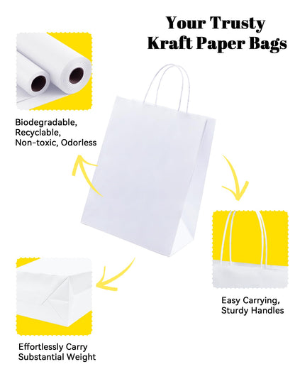 100 Pack Kraft Paper Gift Bags with Handles