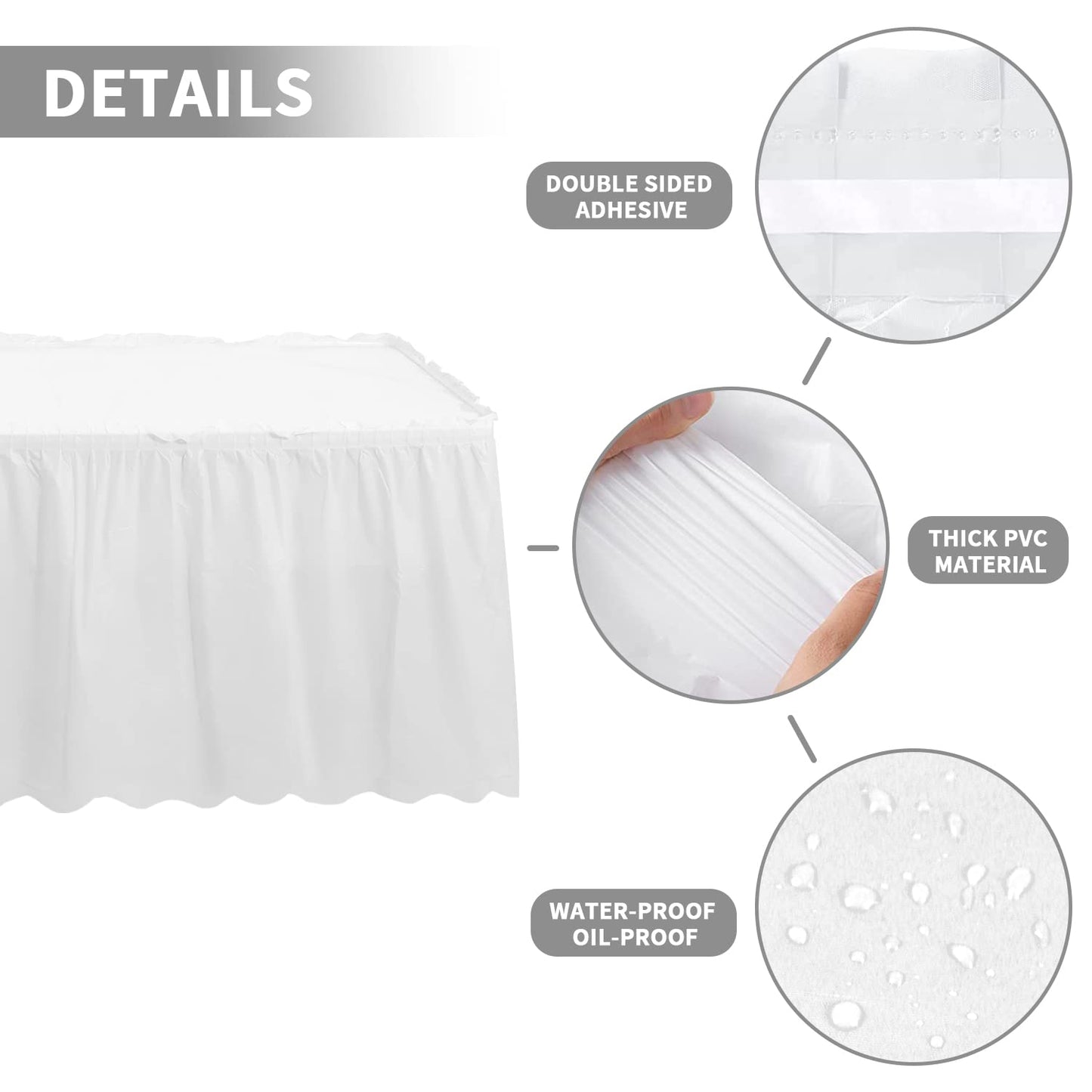 JHDZDHY 3 Packs 54x108inch Plastic Tablecloth and 3 Packs 14FT Plastic Table Skirt,Disposable Rectangle Tablecloth Set Disposable Table Covers for Wedding, Party, Baby Shower (White)