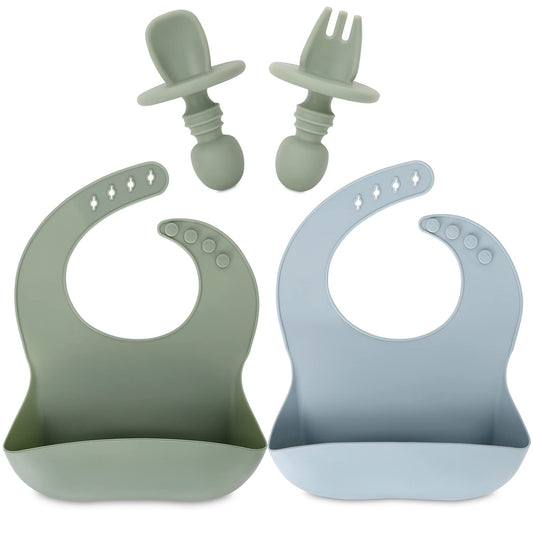 AULEGE Waterproof Silicone Baby Bibs Set of 2