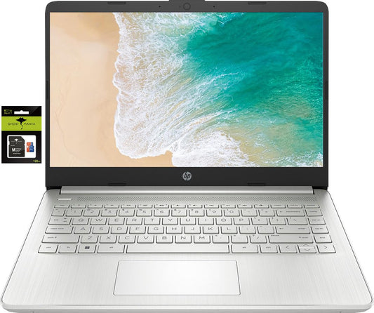 HP 14" Laptop Ultral Light for Students and Business, Quad-Core Intel Celeron Processor, 16GB RAM, 256GB Storage (128GB eMMC + 128GB Ghost Manta SD Card), HDMI, WiFi, USB-A&C, Win 11