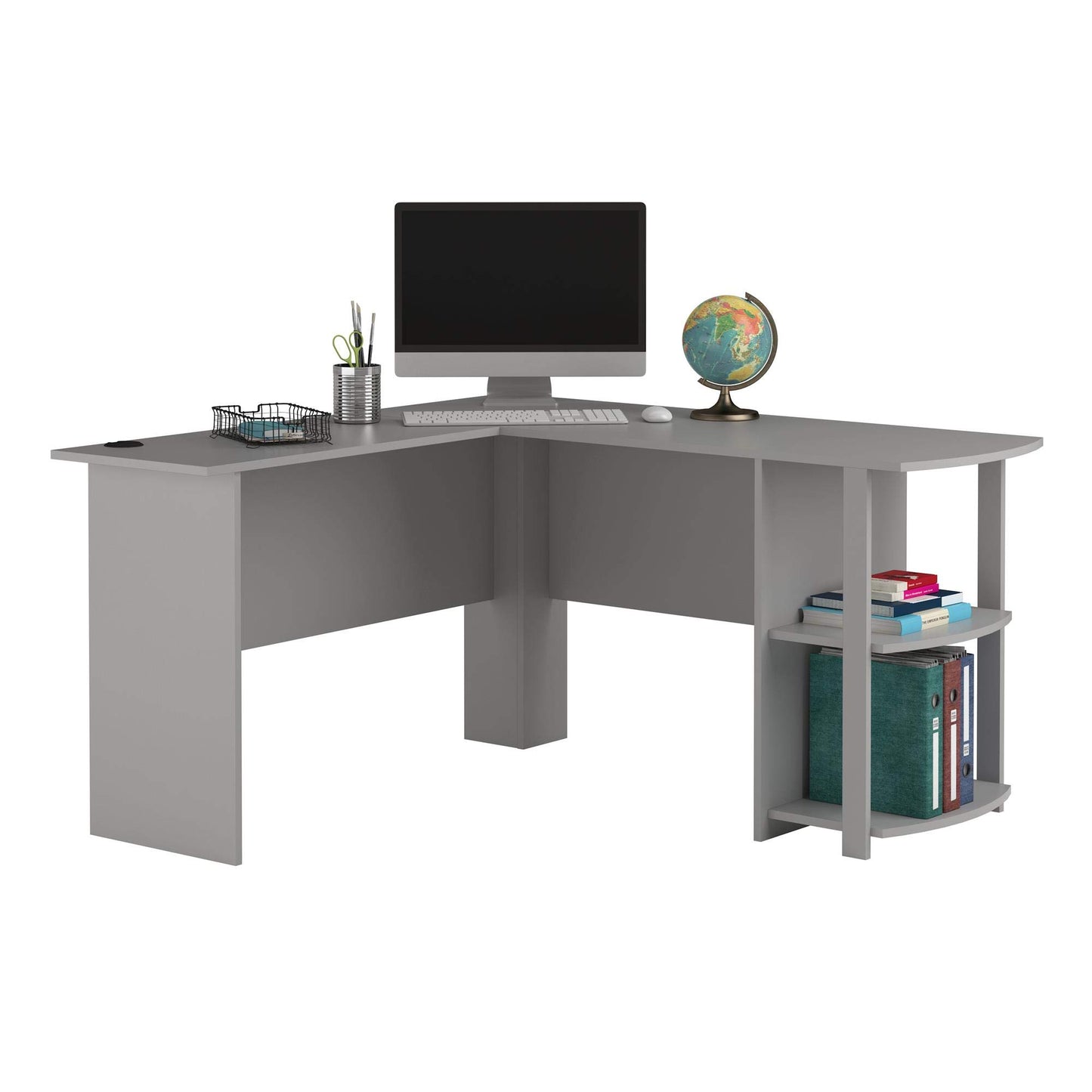 Ameriwood Home Dakota L-Shaped Desk with Bookshelves, Dove Gray