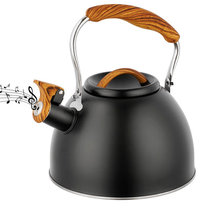 Tea Kettle, 2.7 Quart Stove Top Whistling Tea Kettle, Stainless Steel Teapot with Wood Pattern Anti-Hot Folding Handle, Food Grade Stove Top Kettle for Gas Electric Applicable