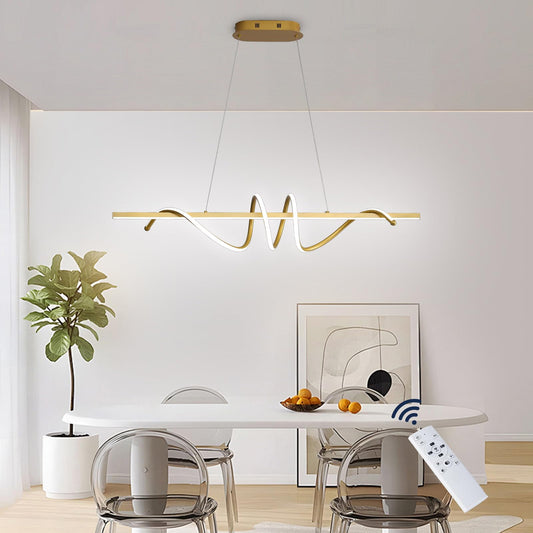 Modern LED Pendant Lighting,LED Chandelier Linear Wave Light Fixture,Contemporary Dimmable with Remote Max 35W LED Hanging Light Fixture for Living Room Dining Room Kitchen Island,3000K-6500K Gold