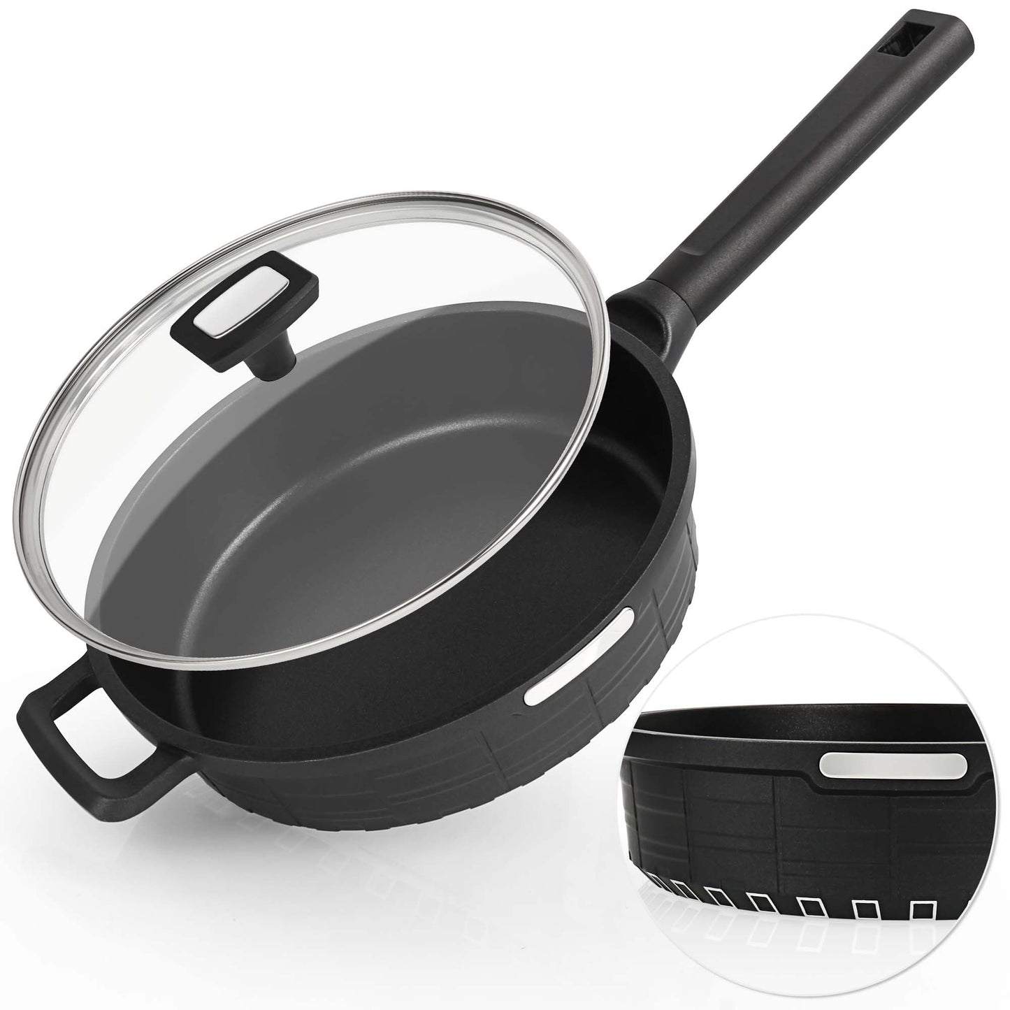 Wodillo Deep Frying Pan with Lid, Nonstick Saute Pan 10inch 2Pcs Kitchen Cookware Sets, Skillet Induction Compatible With Nonstick Marble Coating, 100% APEO&PFOA-Free