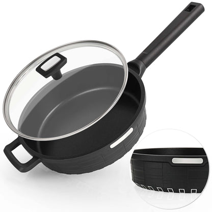 Wodillo Deep Frying Pan with Lid, Nonstick Saute Pan 10inch 2Pcs Kitchen Cookware Sets, Skillet Induction Compatible With Nonstick Marble Coating, 100% APEO&PFOA-Free