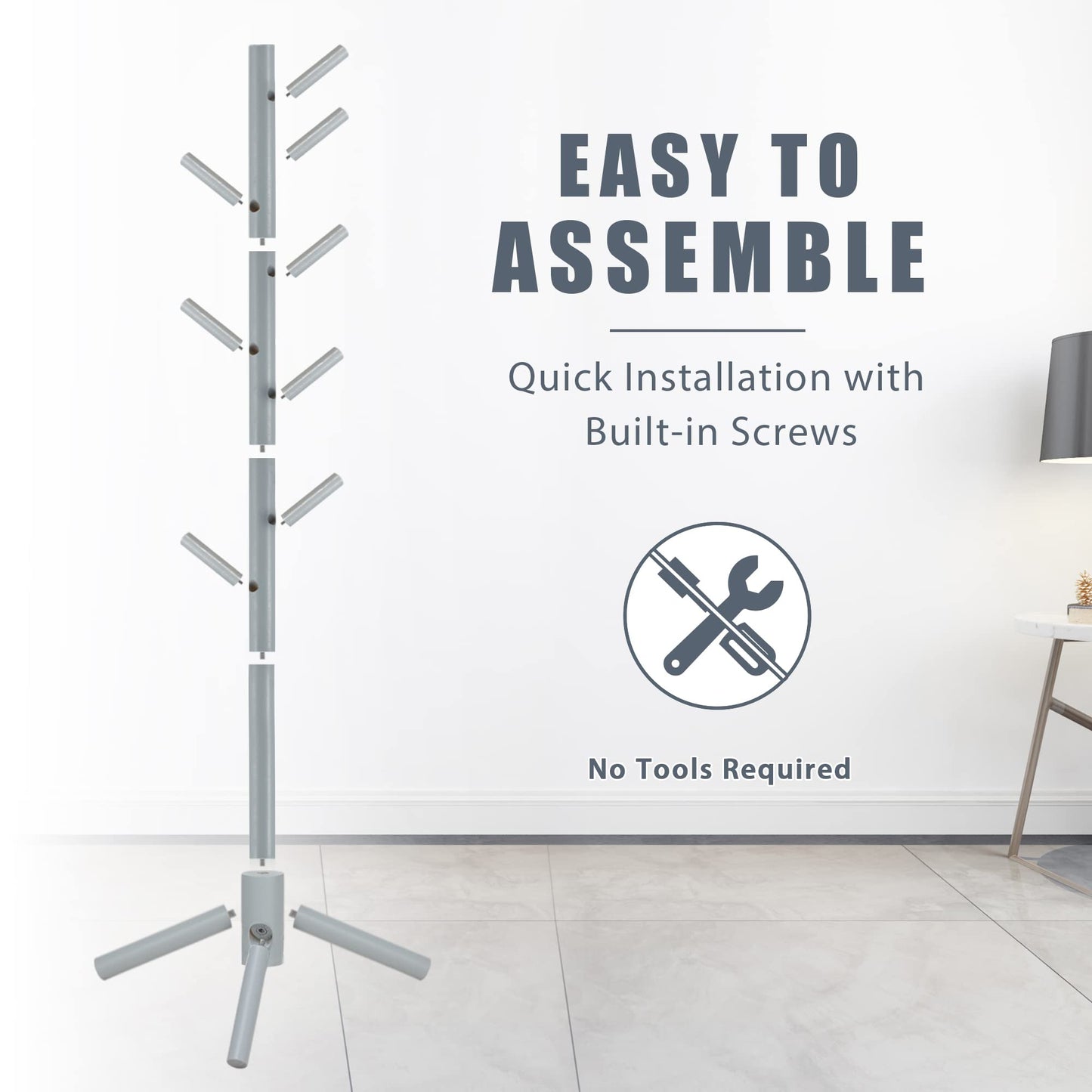 Wooden Coat Rack Stand with 8 Hooks
