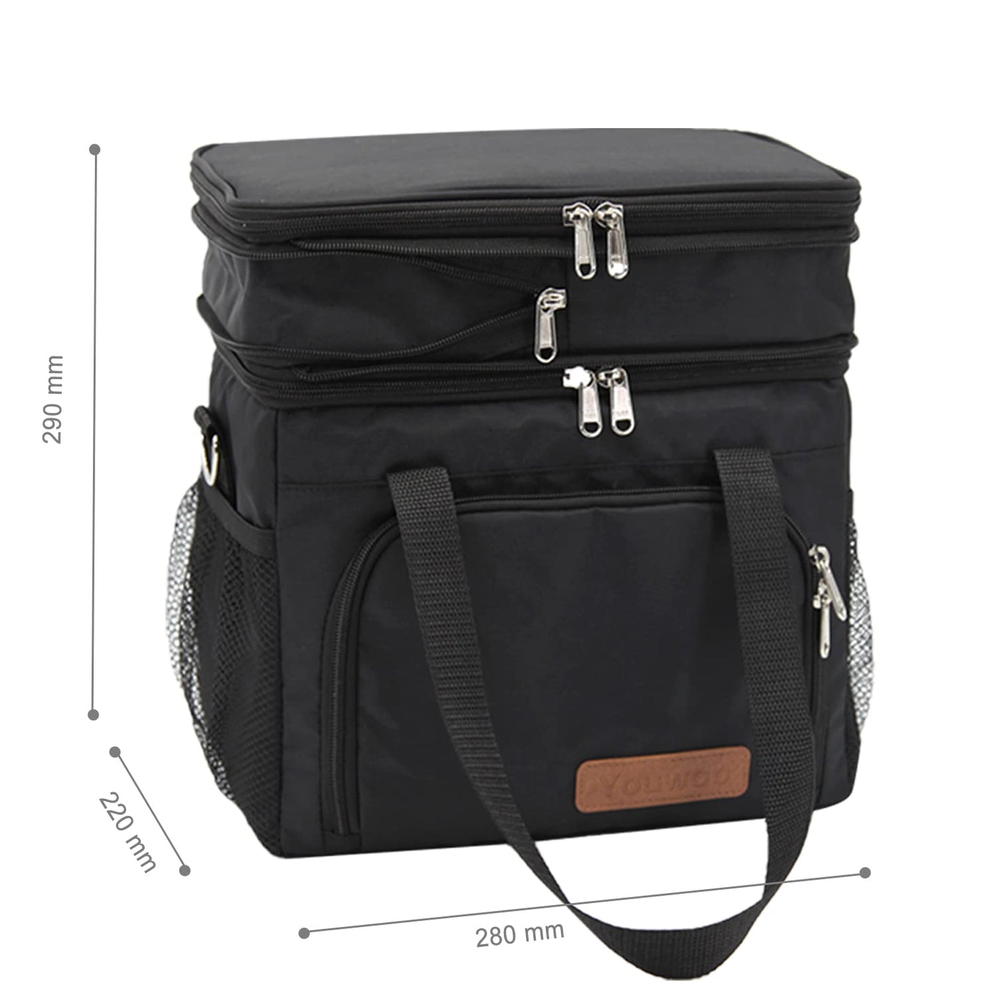 Youwoo Reusable Insulated Lunch Box, men Lunch bag Reusable Lunch Box for Office Picnic Hiking Beach Outdoor Picnic Camping Road Trip, 16 Can, Black