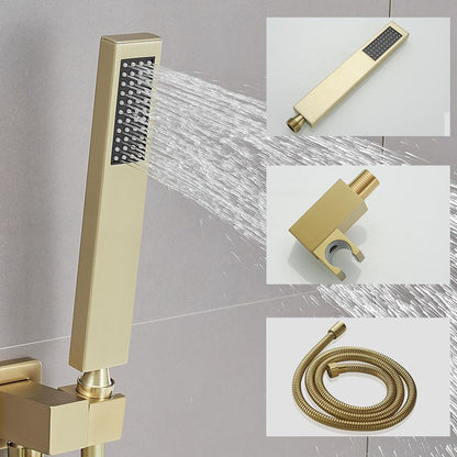 JingGang 10 Inch Ceiling Mounted Shower System Rain Mixer Shower Combo Set Rainfall Shower Head System ‎Brushed Gold Shower Faucet Rough-in Valve Body and Trim Included