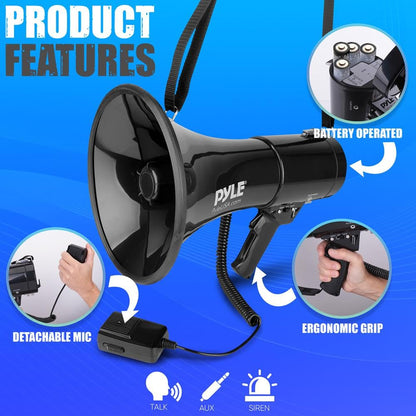 Pyle 50W Megaphone with Siren and Volume Control