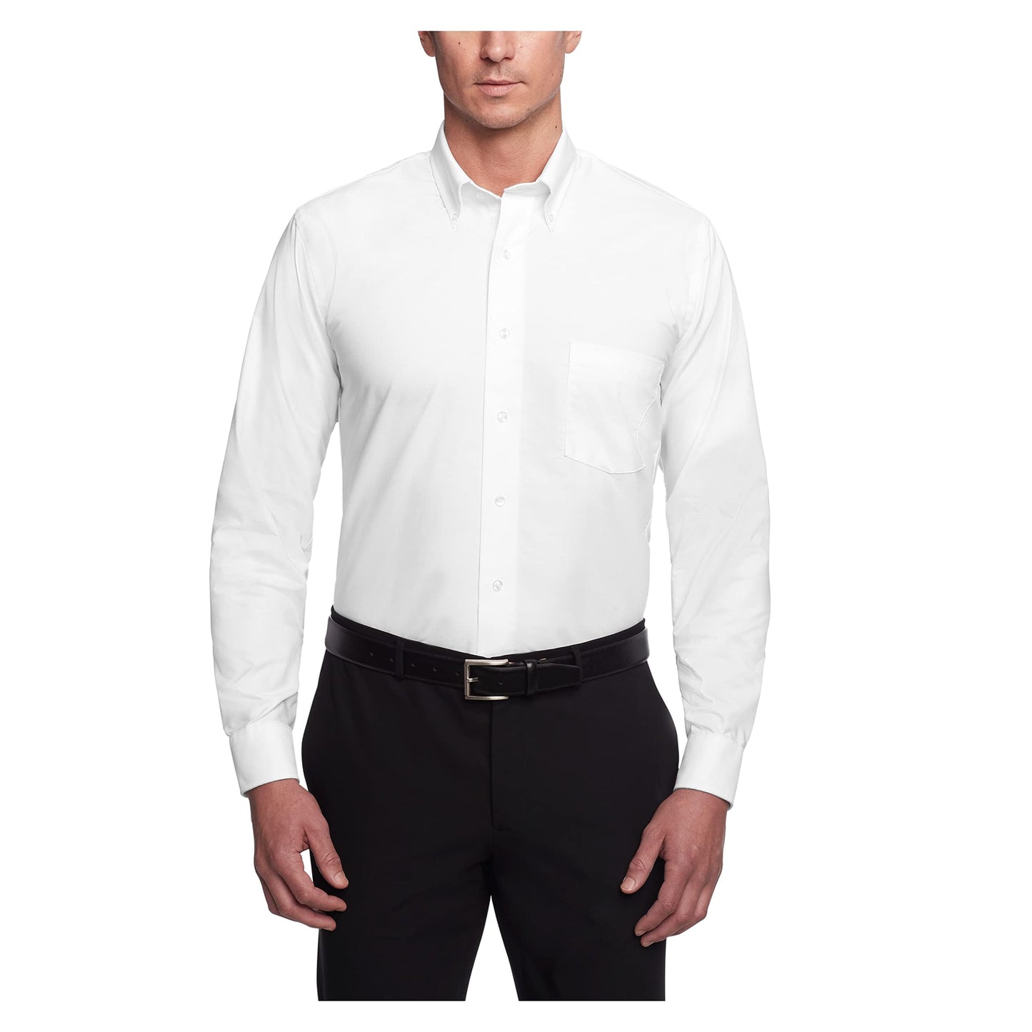 Van Heusen Men's Dress Shirt Regular Fit Oxford Solid, White, 16.5"-17" Neck 34"-35" Sleeve