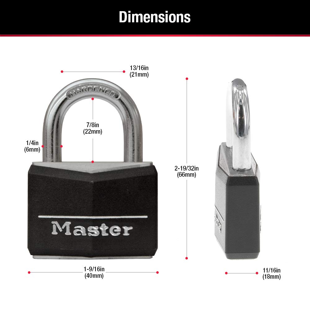 Master Lock Keyed Aluminum Padlock, Black, 1 Pack