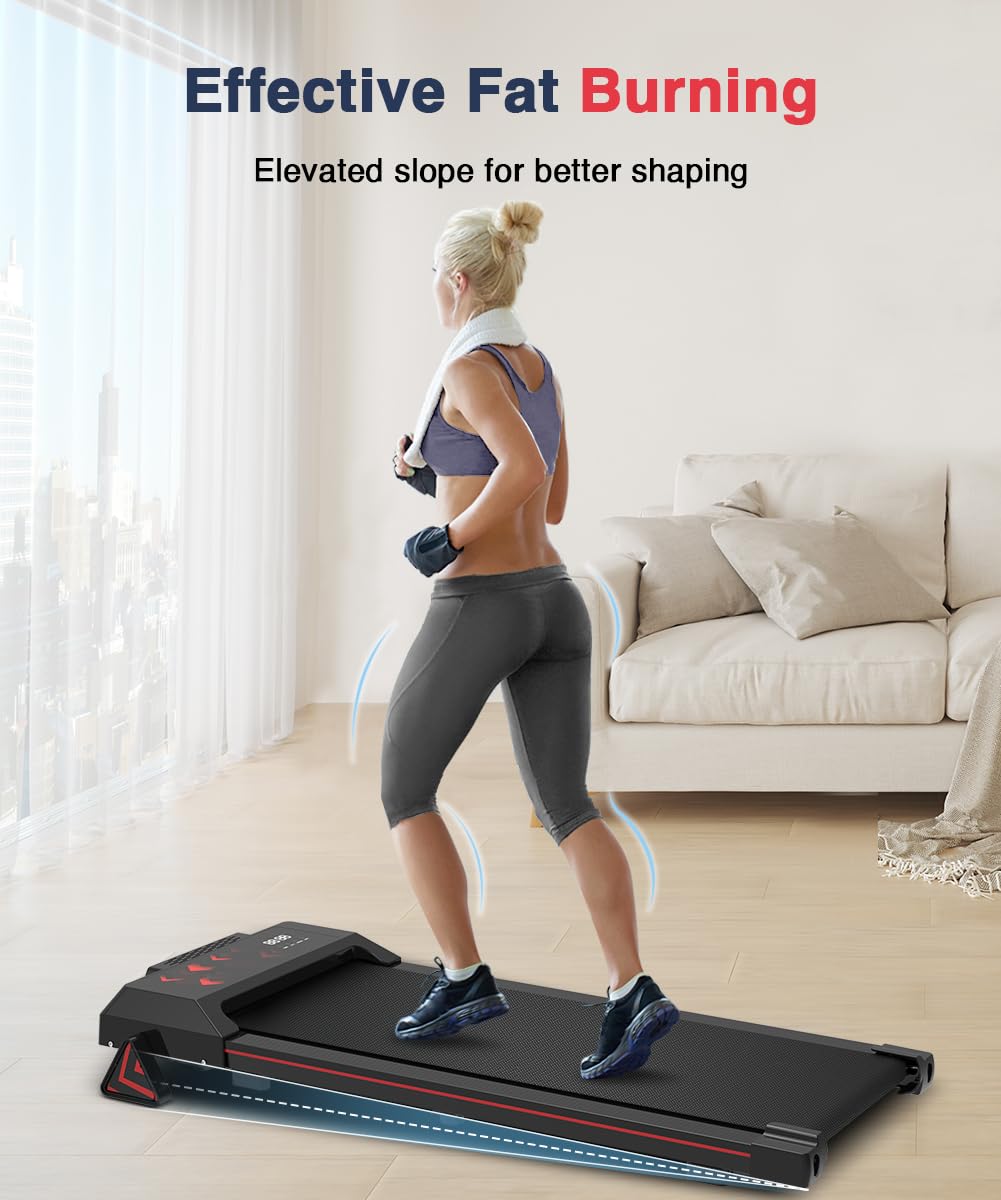 Redliro Walking Pad with Incline, Under Desk Treadmill for Home, Compact Walking Pad for Small Space, Portable Treadmill with Remote Control & Free Installation (Black)