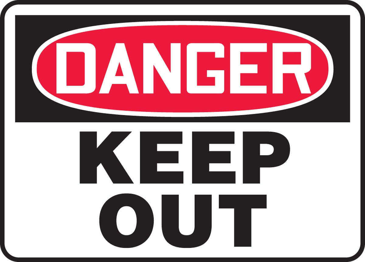 Accuform MADM145VS Adhesive Vinyl Safety Sign, Legend "Danger Keep Out", 7" Length x 10" Width x 0.004" Thickness, Red/Black on White