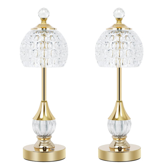 FRIDEKO 2 Pack Table Lamps Cordless, Rechargeable Battery Operated Bed Side Lamp, Touch Control 3 Colors Temperature Gold Lamp for Night Stands, Stepless Dimming LED Desk Lamp, Fabric Lamp Shade
