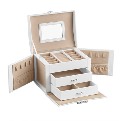 SONGMICS Lockable 3-Tier Jewelry Box with Mirror
