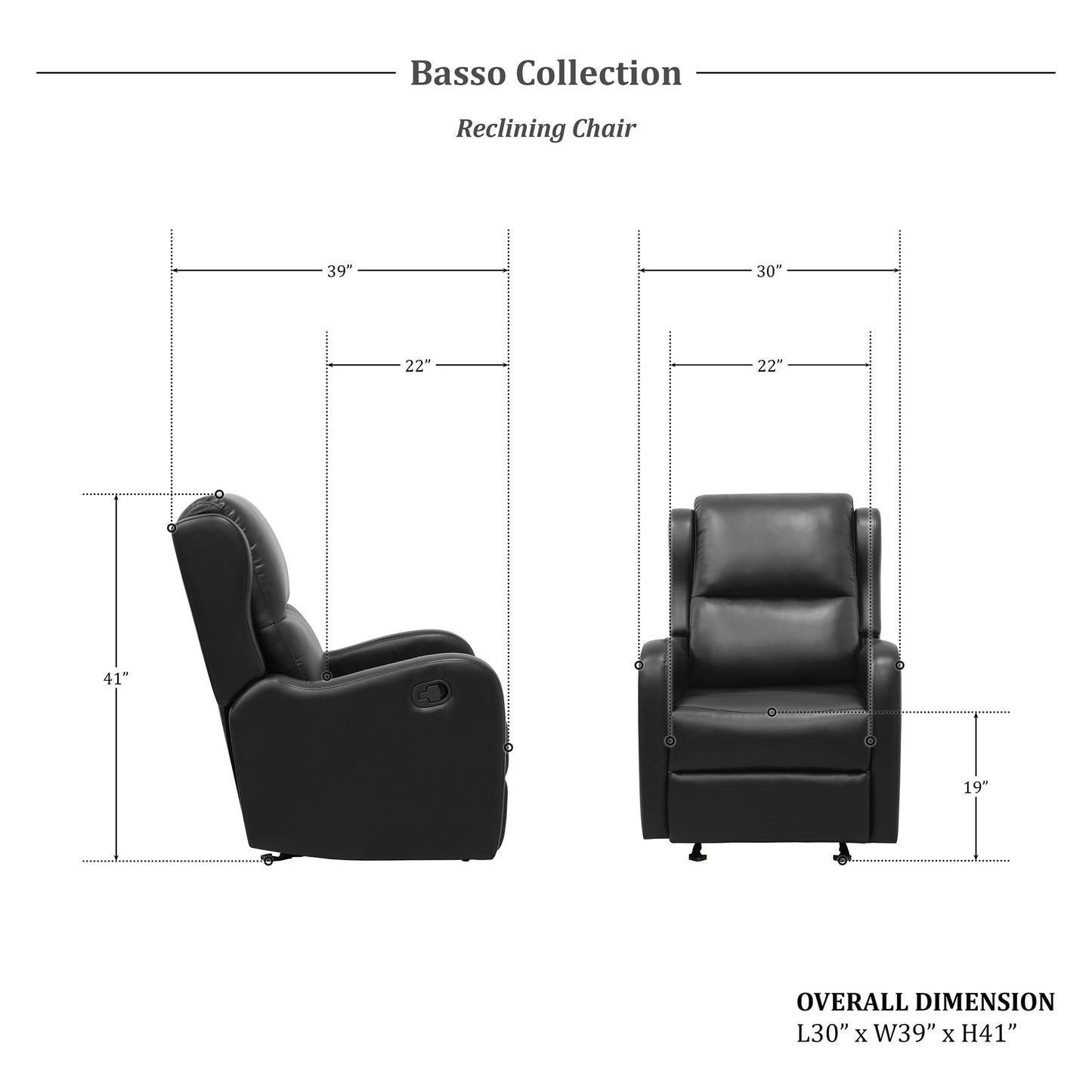 Lexicon Recliner Chair Living Room Reclining Sofa Chair, Home Theater Seating Modern Recliner, Manual Recliner Sofa Chair for Living Room/Office/Apartment, Glider Recliner, Black