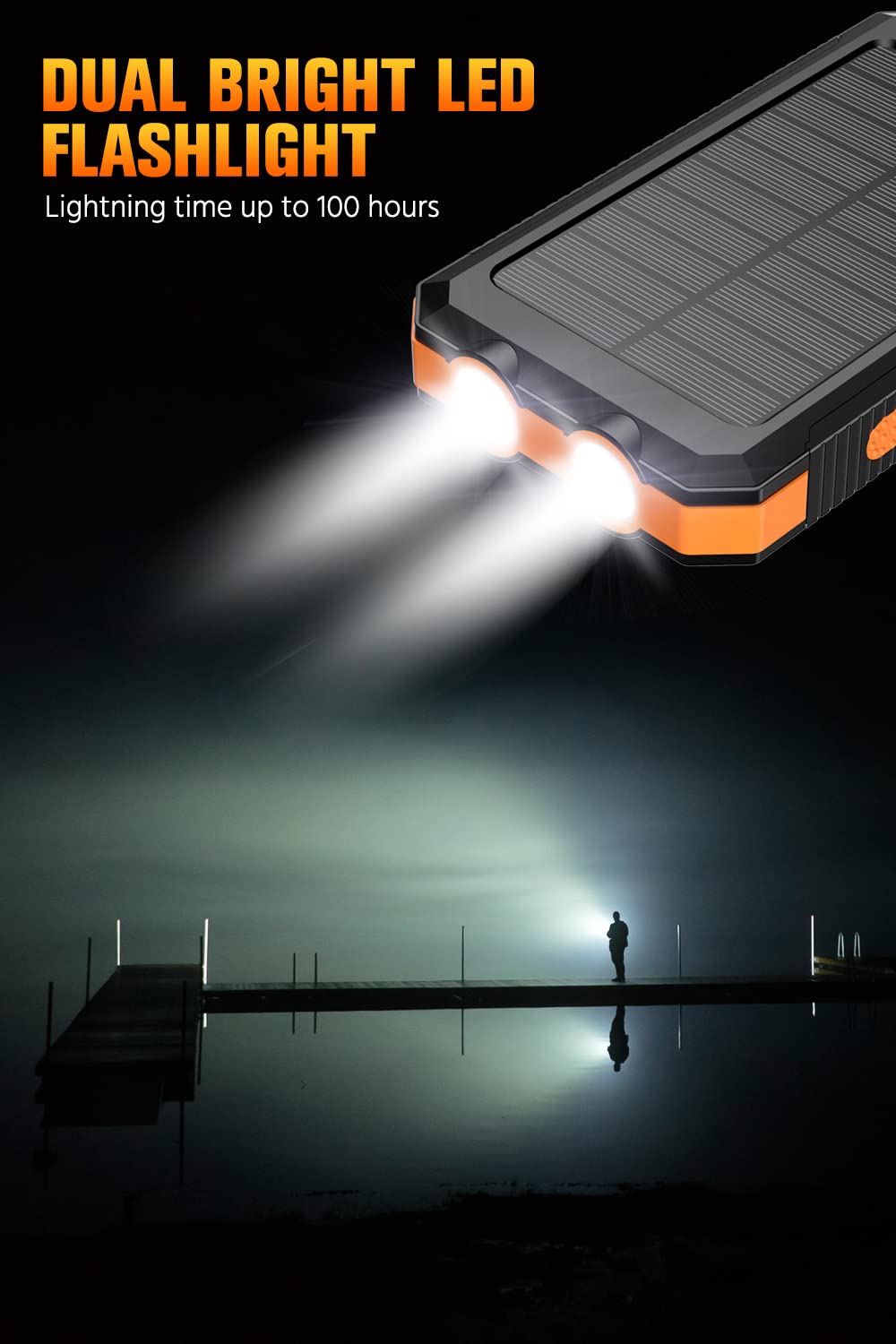 Feeke Solar-Charger-Power-Bank - 36800mAh Portable Charger,QC3.0 Fast Charger Dual USB Port Built-in Led Flashlight and Compass for All Cell Phone and Electronic Devices (Orange)