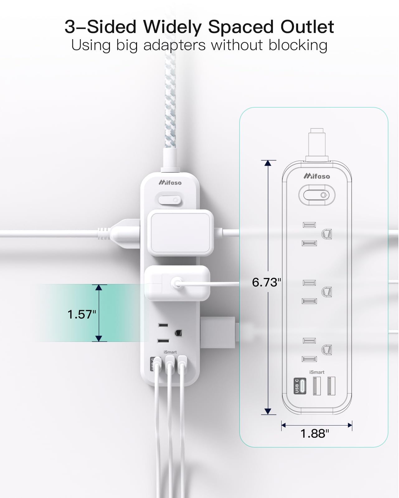 Surge Protector Power Strip, Braided Extension Cord with 9 AC Outlets 2 USB-A 1 USB-C Ports, 5ft Flat Plug Outlet Extension, 3 Sided Desktop Charging Station for Home,Office, Dorm, Travel, 900J