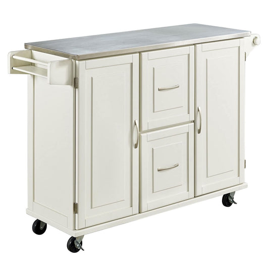 Homestyles Dolly Madison Off-White Mobile Kitchen Cart with Stainless Steel Top, 54 Inches Wide