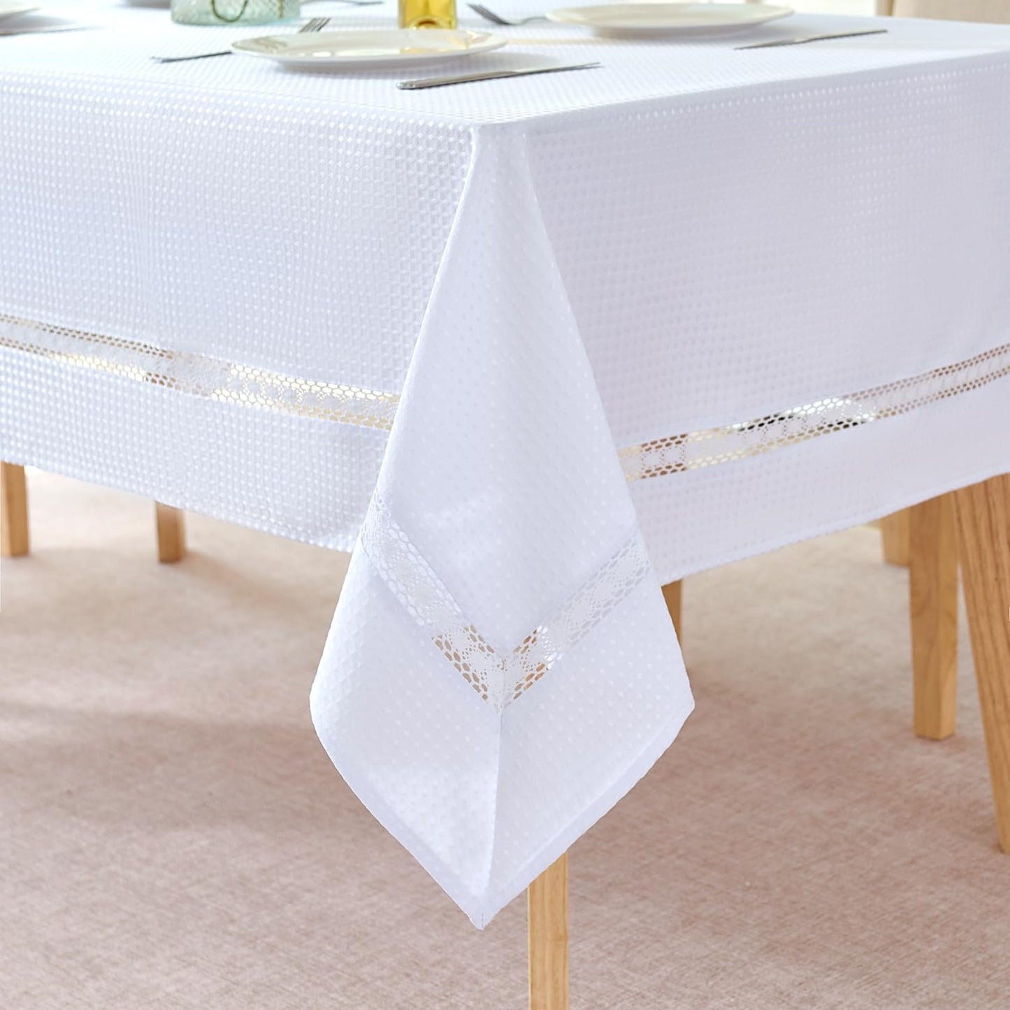 Waterproof Waffle Weave Tablecloth 60x120 Inch