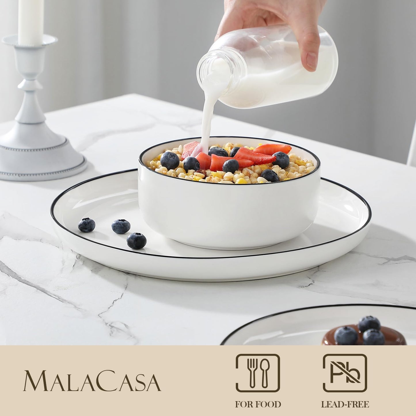 MALACASA 12-Piece Modern Porcelain Dinnerware Set