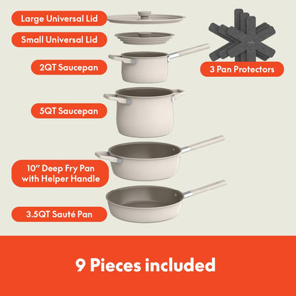 BELLA 9-Piece Nonstick Cookware Set, Stackable Design