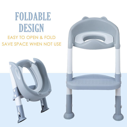 EGREE Potty Training Toilet Chair Seat with Step Stool Ladder for Kids and Toddler Boys Girls - Foldable Height Adjustable Children Toilet Training Seat with Safe Handles & Anti-Slip Pads, White-Grey